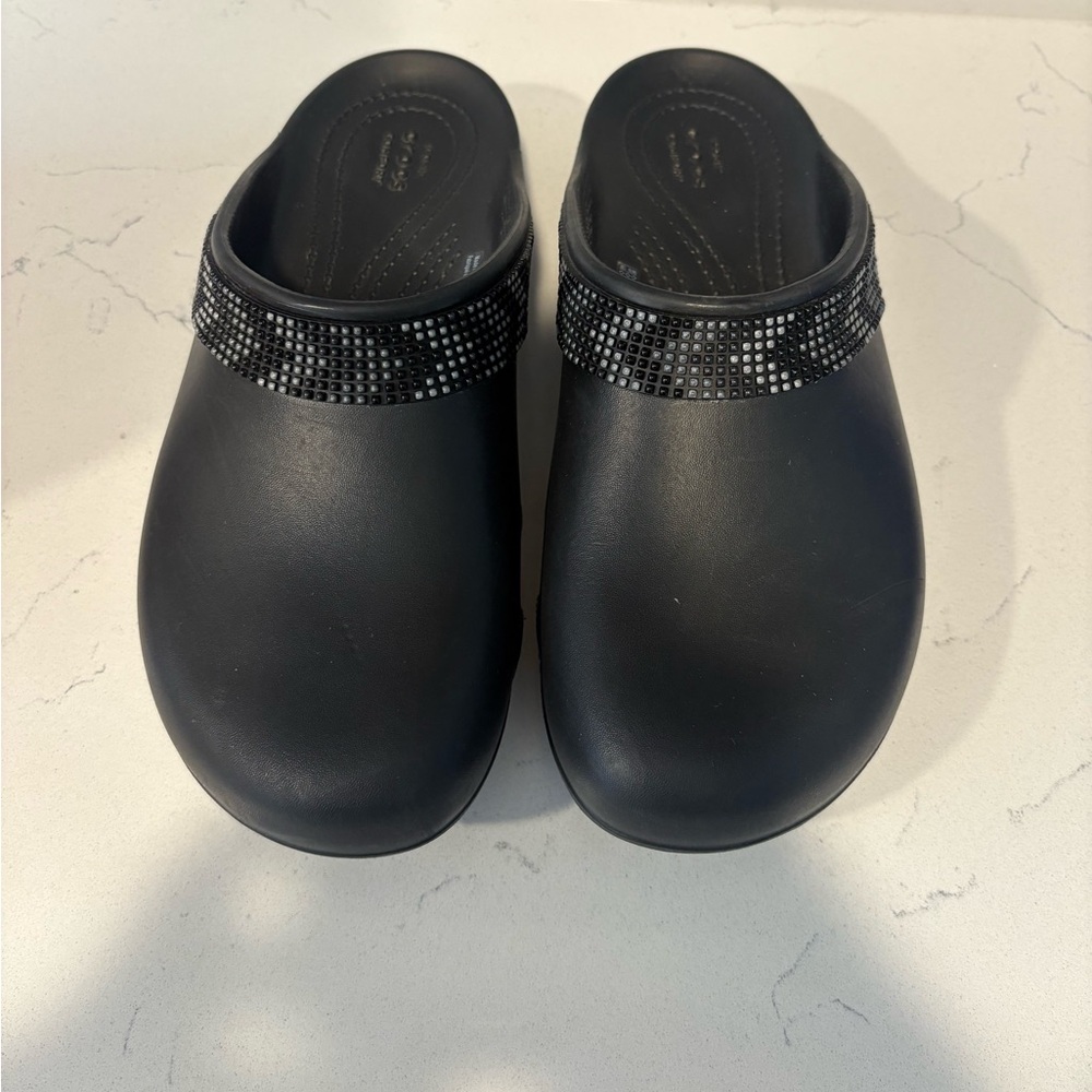 Women's Black Slip-On Crocs Clog with Embellished Trim